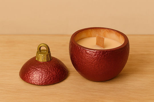 Handgemachte Weihnachtskugel mit Handgemachter Duftkerze aus Soja Rot (10x9cm - 650g)