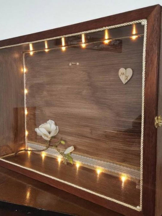 Wall-Mounted Rectangle Wedding Crown Case Wooden Brown 45x65cm