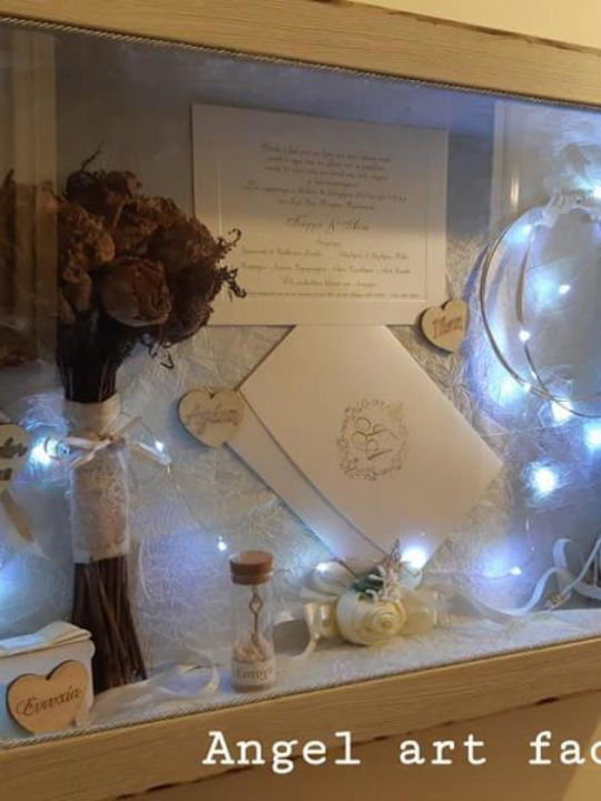 Wall-Mounted Rectangle Wedding Crown Case Wooden Ecru 30x40cm