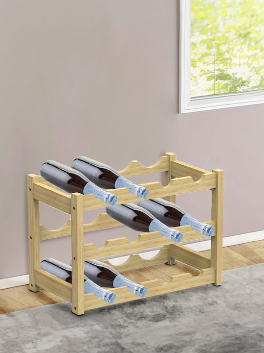 Bakaji Free Standing Wooden Wine Cabinet for 12 Bottles Beige 43.5x24x30cm