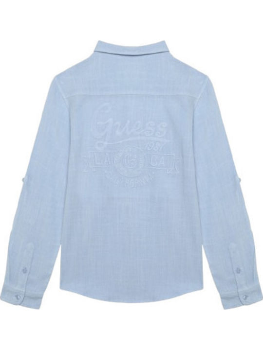 Kids Shirt Long Sleeve Linen Light Blue
