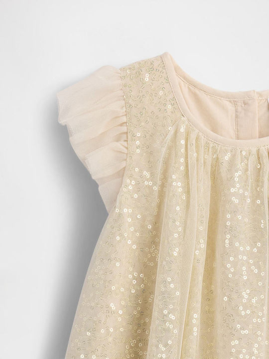 Mädchenkleid Kurzärmelig mit Pailletten Light Tundra