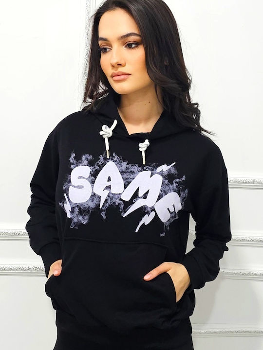 Women's Cotton Long Sleeve Hooded Blouse Black