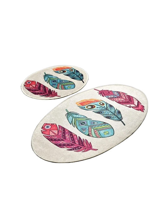 Rutschfest Set Badematten Synthetisch,Polyester/Cotton/Leather Oval FEATH6206 Multicolor 2Stück