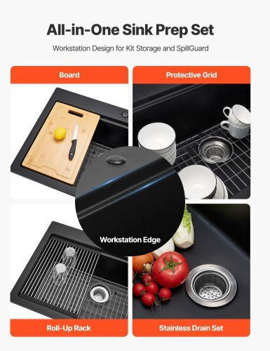 Vevor HGYCFSCTSPDCGKNV4001V0 Drop-In Synthetic Granite Kitchen Sink L76xW43cm Black Vevor HGYCFSCTSPDCGKNV4001V0 Drop-In Synthetic Granite Kitchen Sink L76xW43cm Black