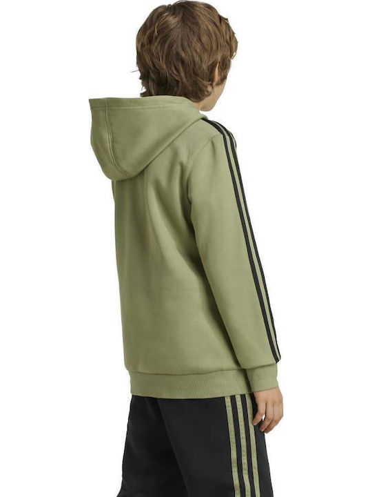 Fleece Παιδικό Φούτερ με Κουκούλα και Τσέπες Πράσινο 3-Stripes Colorblock
