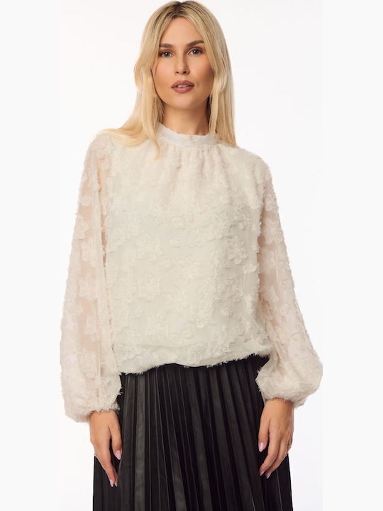 Damen Bluse mit Transparenz Ecru
