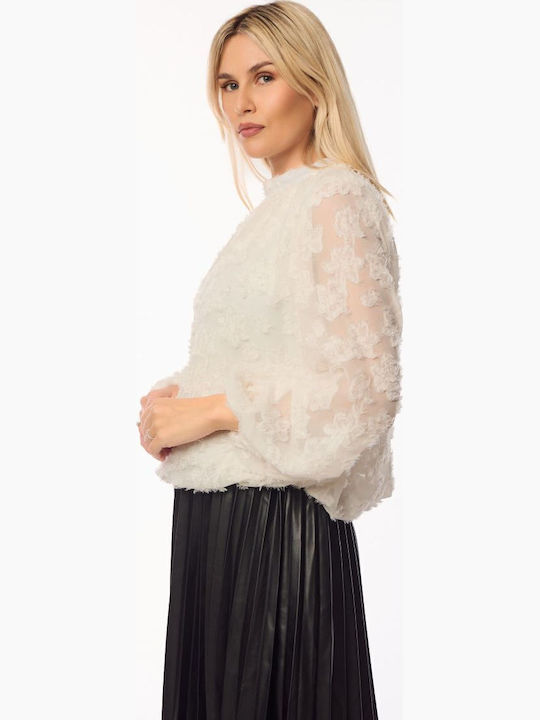 Damen Bluse mit Transparenz Ecru