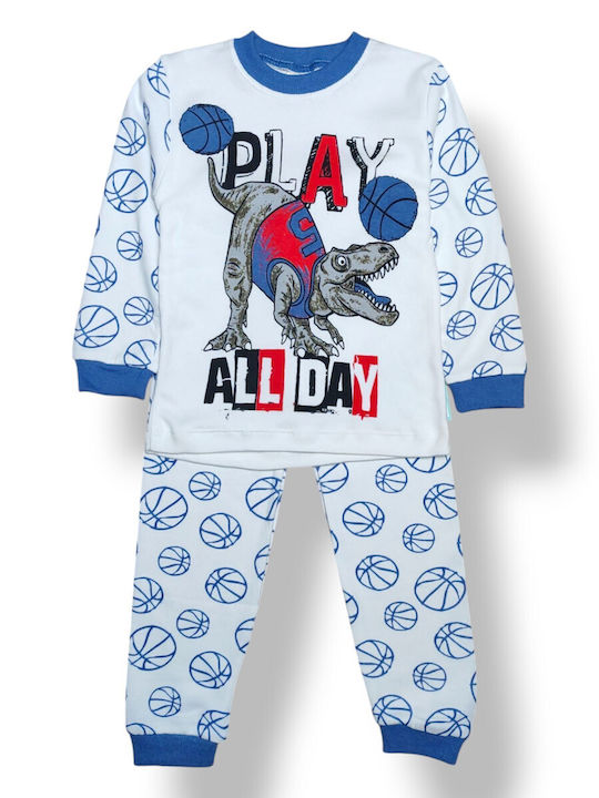 Babydom Παιδική Πιτζάμα Λευκό Με Μπλε Λεπτομέρειες