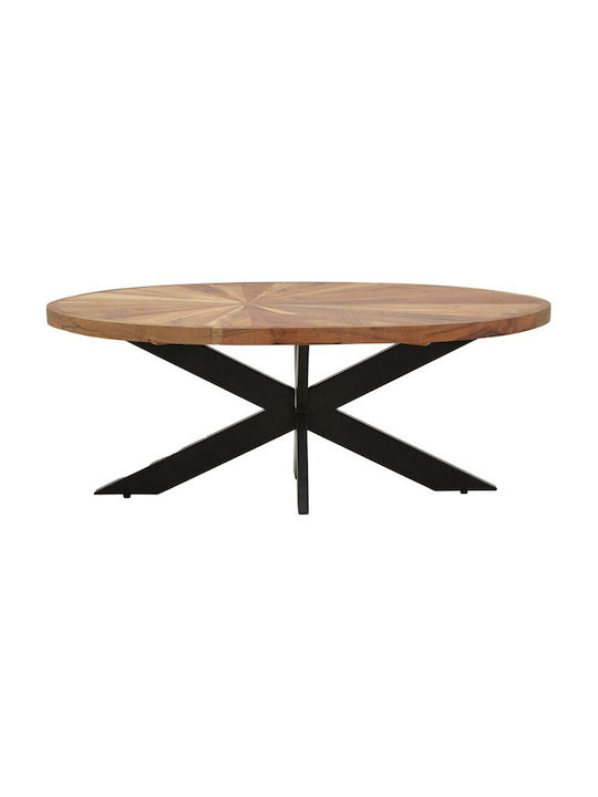 Masa De Cafea Centrală Ovală Din Lemn Masiv Nuanță Naturală/Neagră L120xL60xÎ45cm