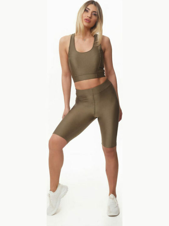 Women's Bike Training Legging Shiny & High Waisted Khaki
