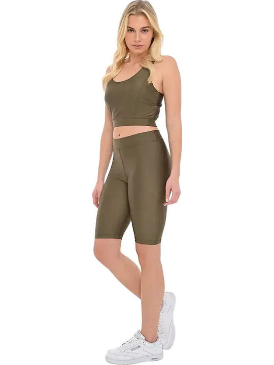 Women's Bike Training Legging Shiny & High Waisted Khaki