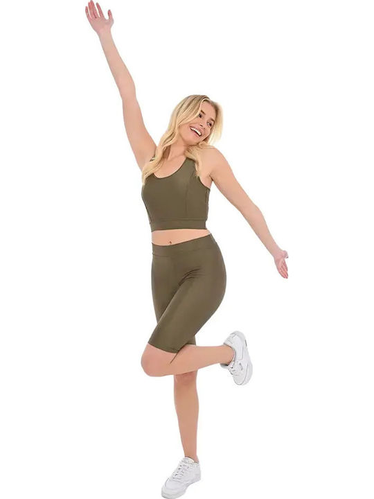 Women's Bike Training Legging Shiny & High Waisted Khaki