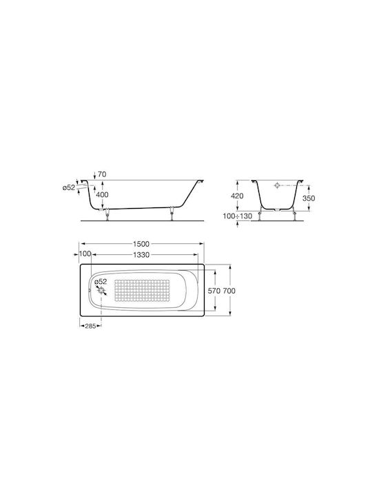 Roca Continental Cast Iron Bathtub 150x70cm
