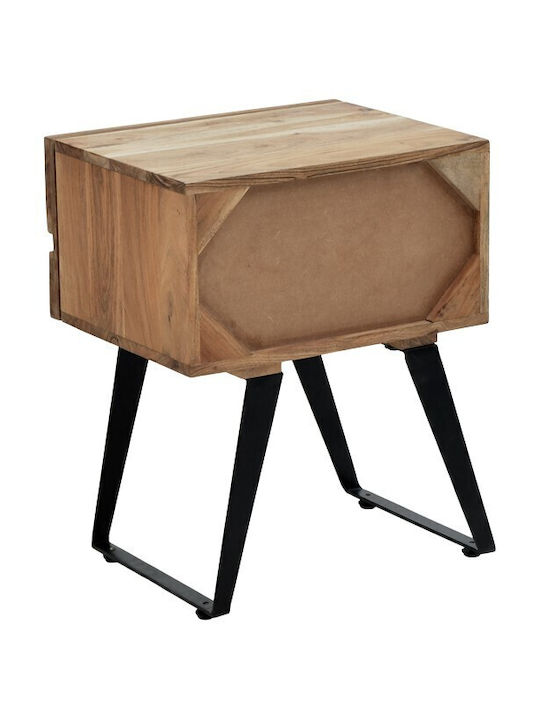 Bedside Table Imena Wooden With Metal Legs Beige 45x35x56cm