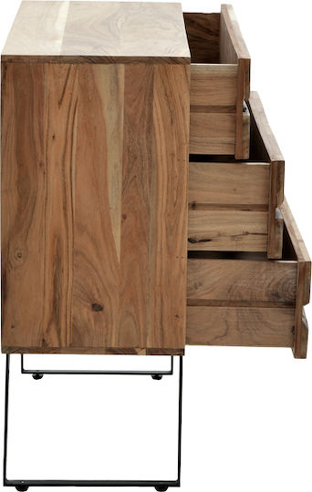 Imena Metallic Chest of Drawers of Solid Wood with 3 Drawers Natural Shade 80x38x86.5cm