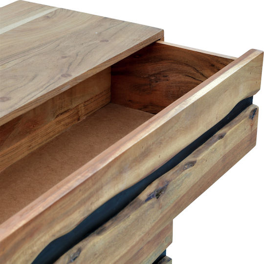 Imena Metallic Chest of Drawers of Solid Wood with 3 Drawers Natural Shade 80x38x86.5cm