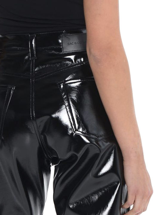 Angela Women's High-waisted Fabric Trousers Regular Fit Black