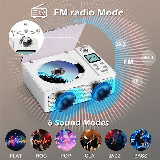Portable Audio System With Radio CD USB Bluetooth White