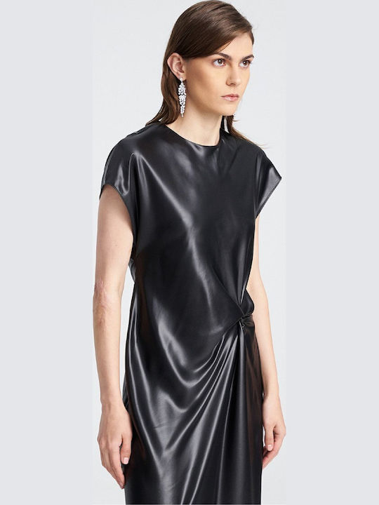 Dress Καλοκαιρινό Midi Βραδινό Φόρεμα Σατέν Μαύρο