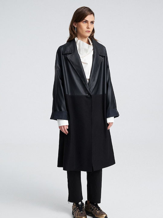 Damen Schwarz Mantel Oversized mit Gürtel
