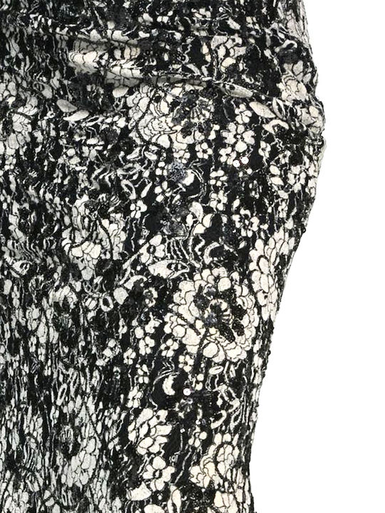High-waisted Maxi Skirt Cloche Floral White-Black