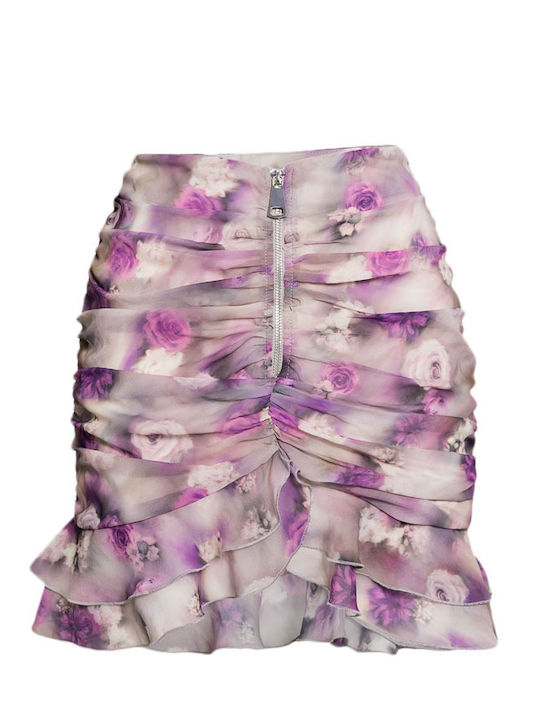 Mini Φούστα Floral Καφέ-μωβ-ροζ