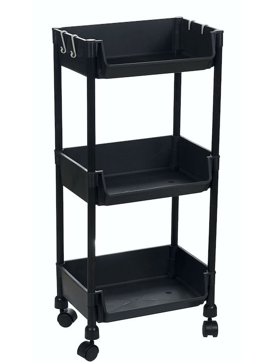 TnS Metallic Kitchen Trolley 3 Tiers Black 40x26x100cm