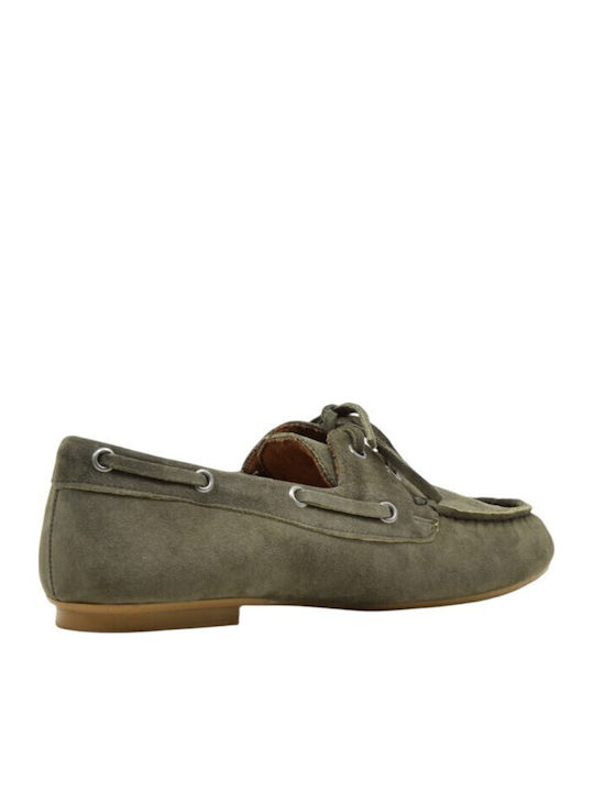 Leather Women's Moccasins in Green Color