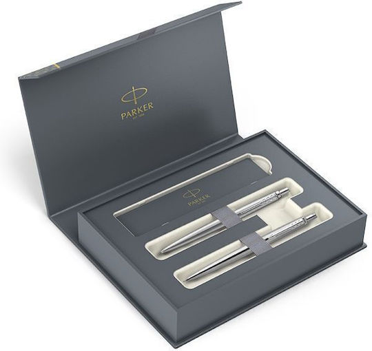 Parker Jotter Core Duo Pen Set Ballpoint Medium with Mechanical Pencil made of Steel Silver in a case