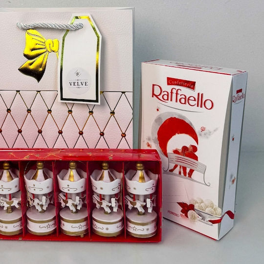 Pachet Deliciu De Crăciun Set Odorizant De Cameră 6 Decorațiuni De Crăciun În Formă De Carusel 80g Praline Raffaello În Sac Cadou