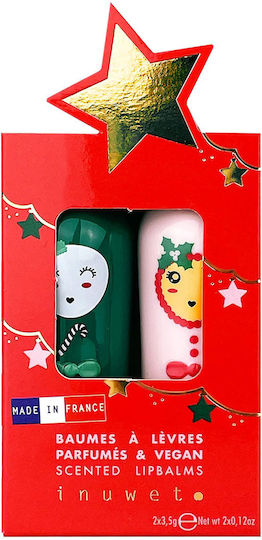Inuwet Duo Stars Set Duo Χριστουγεννιάτικο Σετ 2 Ενυδατικά Lip Balm Άρωμα Κεράσι Ζαχαρωτό 2x3.5gr