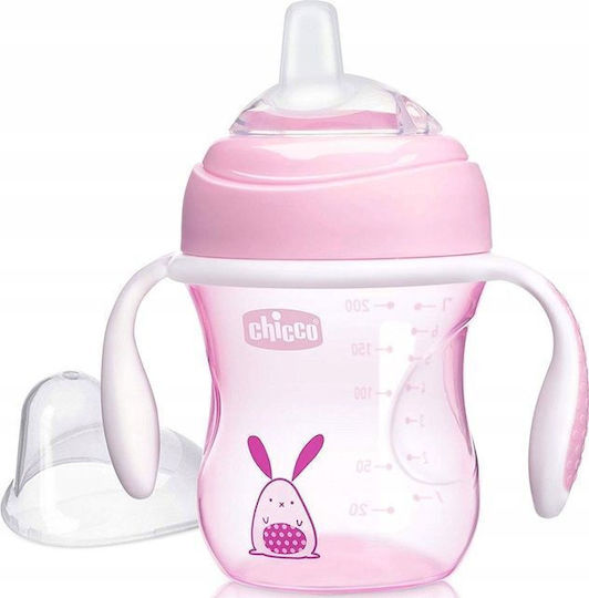 Chicco Transition Cup Educational Sippy Cup Plastic with Handles Pink Bunny for 4m+m+ 200ml