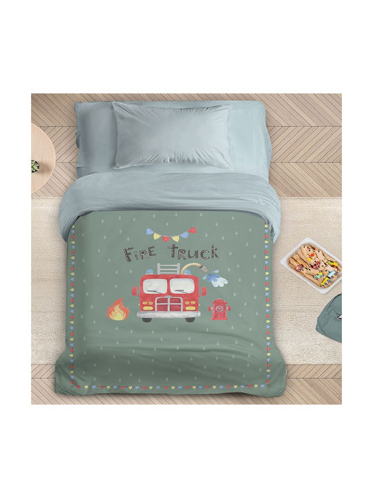 Nima Παιδικό Πάπλωμα Μονό με Γέμιση Microfiber Fire Truck Πράσινο 160x240εκ.