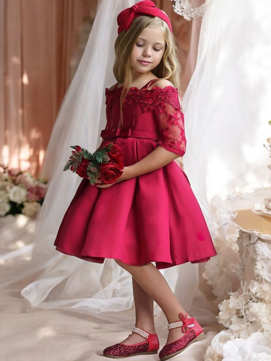 Kinderkleid Langärmelig Spitze Burgundisch