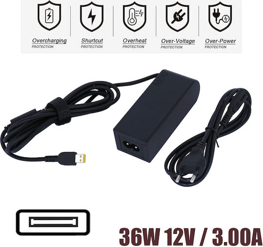 Thinkpad Tablet Φορτιστής Laptop 36W 12V 3A για Lenovo με Αποσπώμενο Καλώδιο Τροφοδοσίας Bulk