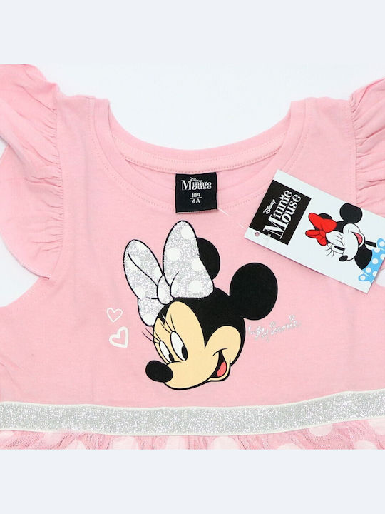 Minnie Παιδικό Φόρεμα Αμάνικο Τούλινο Πουά Ροζ