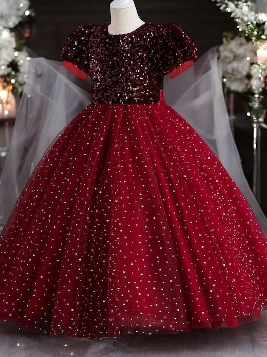 Rochie pentru Copii Mâneca scurta cu Paiete Bordeaux