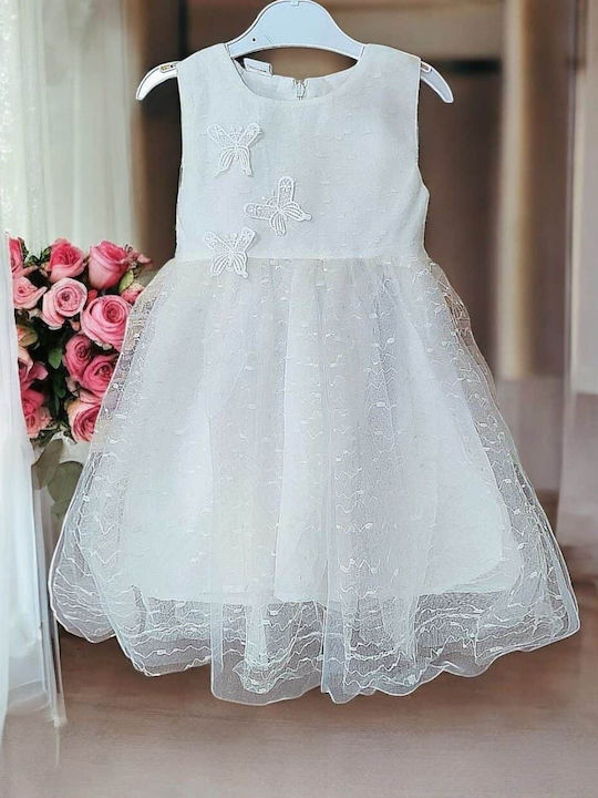 Rochie Fete Fără Mâneci Din Tulle Pentru Domnișoarele De Onoare Florale Albă