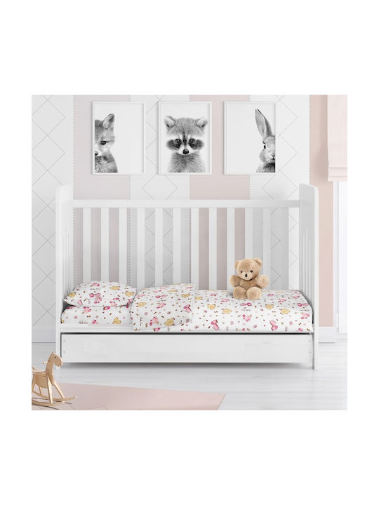Dimcol Bebe Baby Sheets Set Crib Cotton White-Pink Multicolored 120x160cm 3pcs