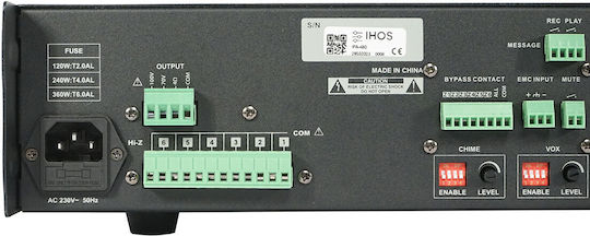 Ihos IPA-480 Integriert Kommerzieller Verstärker mit 6 Zonen und FM/Bluetooth-Anschlüssen