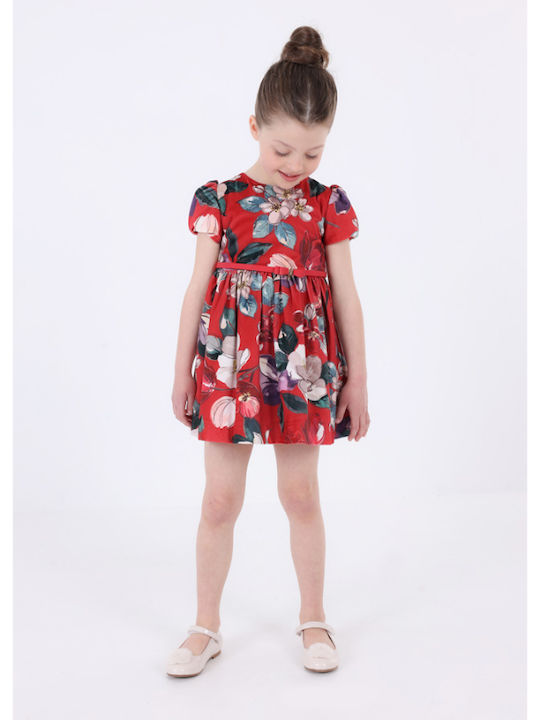 Children's Dress Short Sleeve Velvet Floral Red