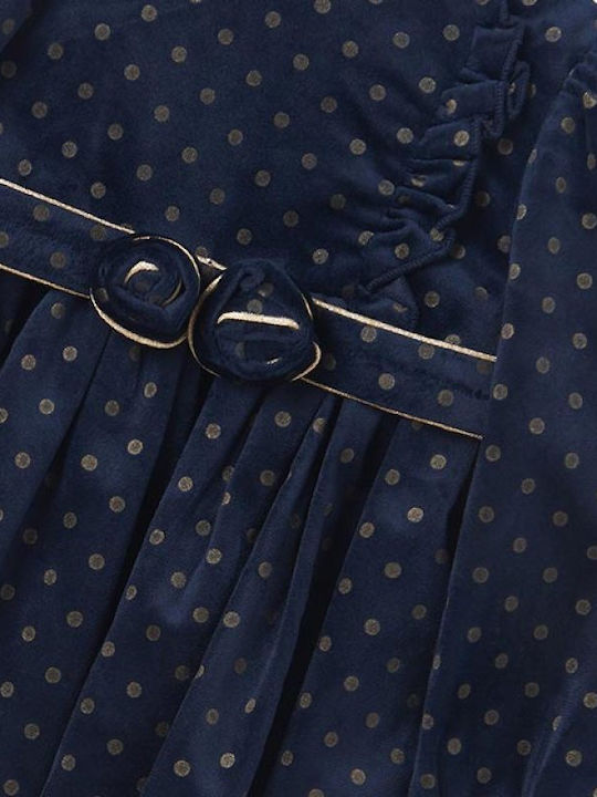 Mädchenkleid Langärmeliges Samt Polka Dot Set aus 2 mit Zubehör Marineblau