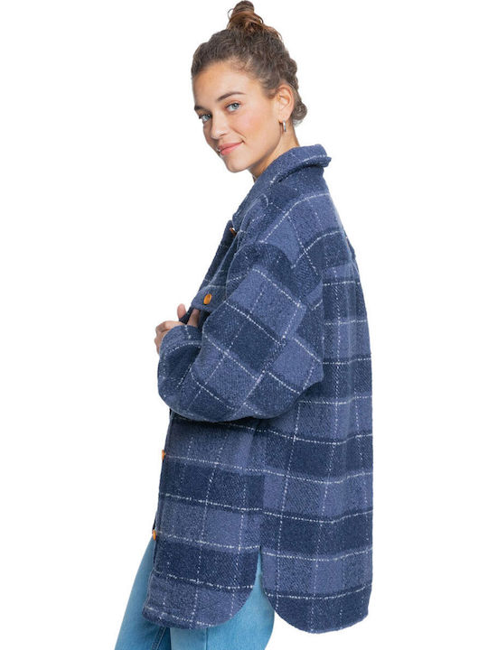 Make It Happen Women's Checked Blue Overshirt