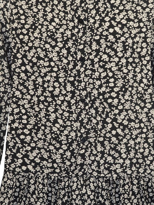 Children's Dress Long Sleeve Floral Gray