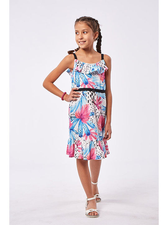 Kinderkleid Ärmellos Blumen Blau