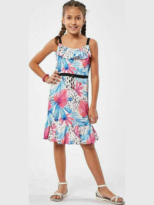 Kinderkleid Ärmellos Blumen Blau