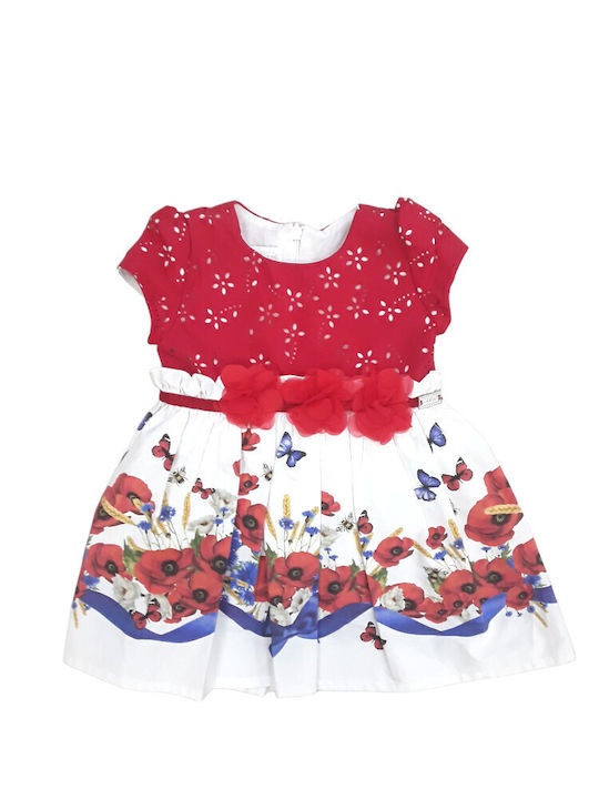Children's Dress Short Sleeve Floral Set with Accessories Red