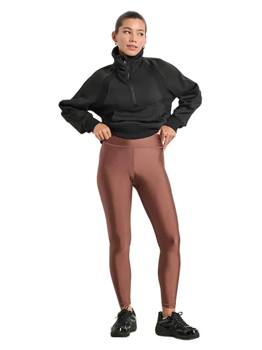 Women's Long Training Legging Shiny & High Waisted Cocoa