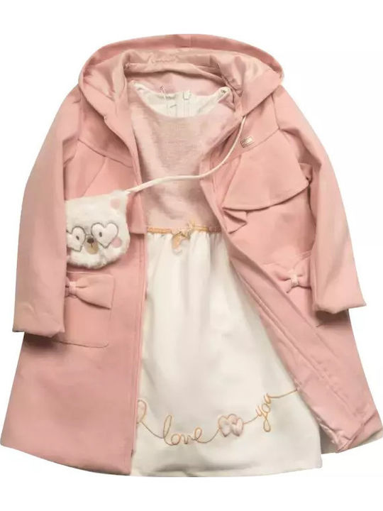 Children's Dress Long Sleeve Set with Coat and Blouse Pink